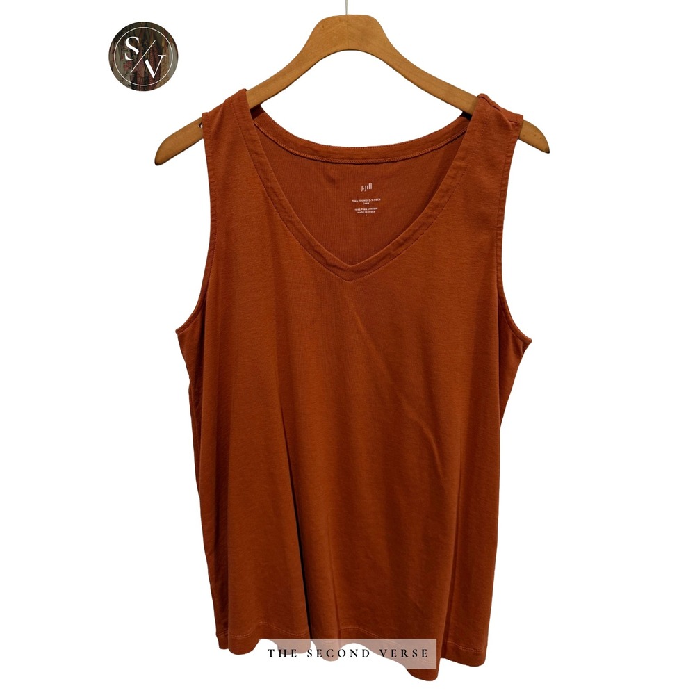 J. Jill Pima Rounded V-Neck Tank Burnt Orange Cotton Sleeveless Top Large